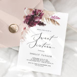 Convites Boho Pampas Grass Doce Dezesseis Aniversário<br><div class="desc">Este boho pampas doce,  16 anos de convite é perfeito para uma festa de aniversário de 16 de verão. O design de aquarela floral apresenta uma burgundia boêmica e flores cor-de-rosa pinceladas com ranhuras de erva-pampas neutra e folhas de palma secas de ouro.</div>