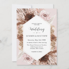 Convites Boho Pampas Grass Dusty Brown Casamento Floral Ros