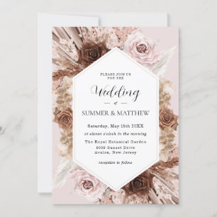 Convites Boho Pampas Grass Dusty Brown Casamento Floral Ros