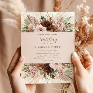 Convites Boho Pampas Grass Dusty Brown Casamento Floral Ros