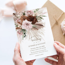Convites Boho Pampas Grass Dusty Brown Casamento Floral Ros