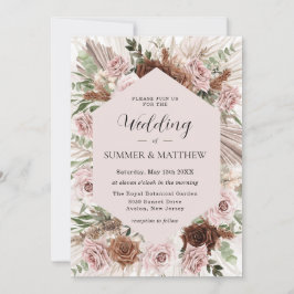 Convites Boho Pampas Grass Dusty Brown Casamento Floral Ros