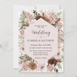 Convites Boho Pampas Grass Dusty Brown Casamento Floral Ros