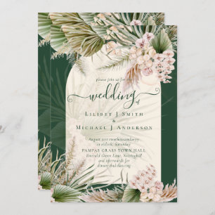 Convites BOHO Pampas Grass Emerald Green Invitation