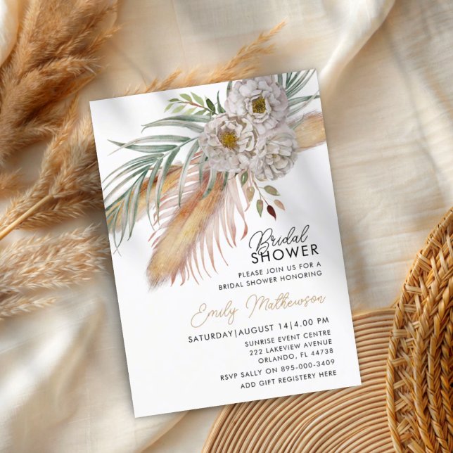 Convites Boho Pampas Grass & Floral Chá de panela (Criador carregado)