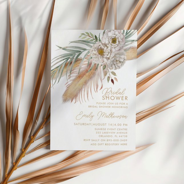 Convites Boho Pampas Grass & Floral Chá de panela (Criador carregado)
