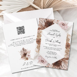 Convites Boho Pampas Grass Floral Código QR RSVP Casamento