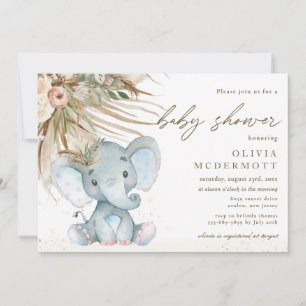 Convites Boho Pampas Grass Floral Elephant Chá de fraldas 