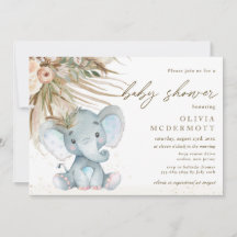 Boho Pampas Grass Floral Elephant Chá de fraldas B