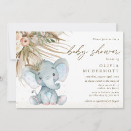 Convites Boho Pampas Grass Floral Elephant Chá de fraldas B