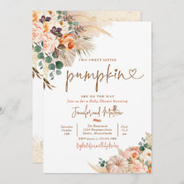 Convites Boho Pampas Grass Floral Twin Chá de fraldas Pumpk