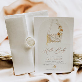 Convites Boho Pampas Grass Gender Neutral Hello Chá de fral