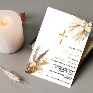 Convites Boho Pampas Grass Girl Baptism Christening