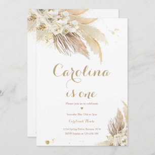 Convites Boho Pampas Grass Inv, Partido primeiro aniversari