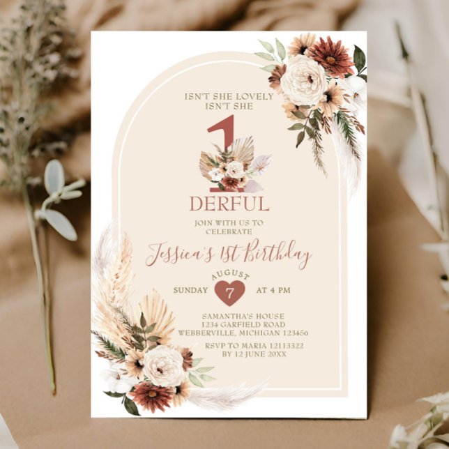 Convites Boho Pampas Grass não é um aniversário maravilhoso (Criador carregado)