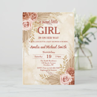 Convites Boho Pampas Grass Oh Girl Baby Shower