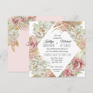 Convites BOHO Pampas Grass Palm Foliage Blush Orchid Floral