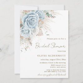 Convites Boho Pampas Grass Pastel Blue Floral Chá de panela