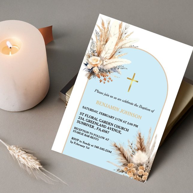 Convites Boho Pampas Grass Rainbow Boy Christening (Criador carregado)