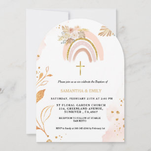 Convites Boho Pampas Grass Rainbow Girl BAptism Christening
