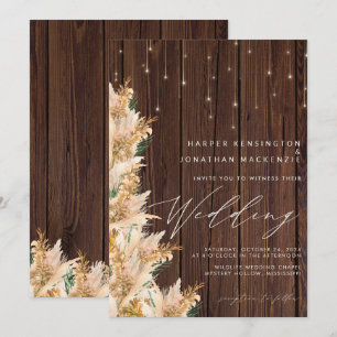 Convites Boho Pampas Grass Twinkle Lights Wood Casamento