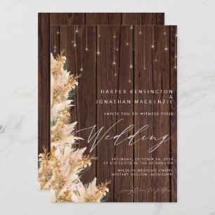 Convites Boho Pampas Grass Twinkle Luz Wood Casamento