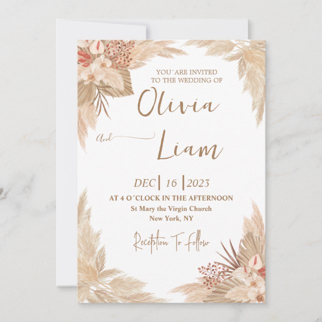 Convites Boho Pampas Grass Wedding (Frente)
