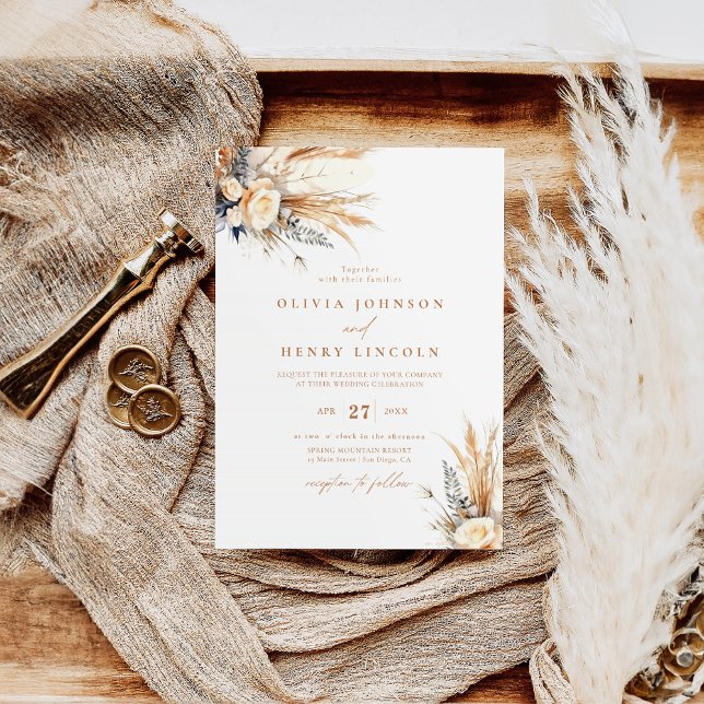 Convites Boho Pampas Grass Wedding Floral (Criador carregado)