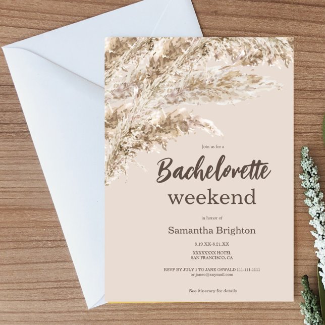Convites Boho Pampas Grass Weekend Bachelorette (Criador carregado)