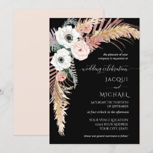 Convites Boho Pampas Grass White Blush Floral Foliage