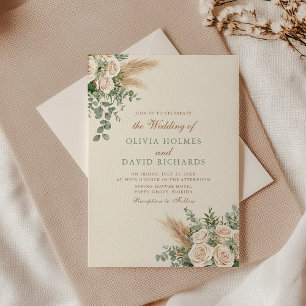 Convites Boho Pampas Grass & White Rose Invitation