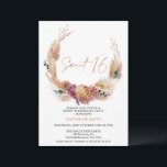 Convites Boho Pampas Grass Wreath Sweet 16 Aniversário<br><div class="desc">Boho Pampas Grass Wreath Sweet 16 Birthday Invitation Bohemian inspirou um doce convite de 16 anos com um arranjo floral seco e úmido com grama pampas e uma imagem caligráfica moderna como um título em uma textura falsa de ouro rosa. Ideal para quem procura um doce convite de 16 anos...</div>