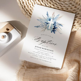 Convites boho pampas herbáceo azul cruz batismo floral