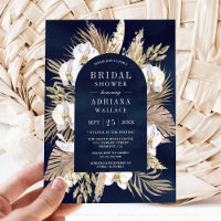 Boho Pampas Orquídea Branca Azul Naval Chá de Noiv