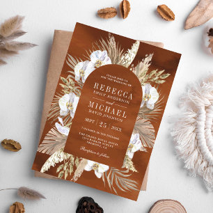 Convites Boho Pampas Orquídea Branca Seca Palma Terrestre C