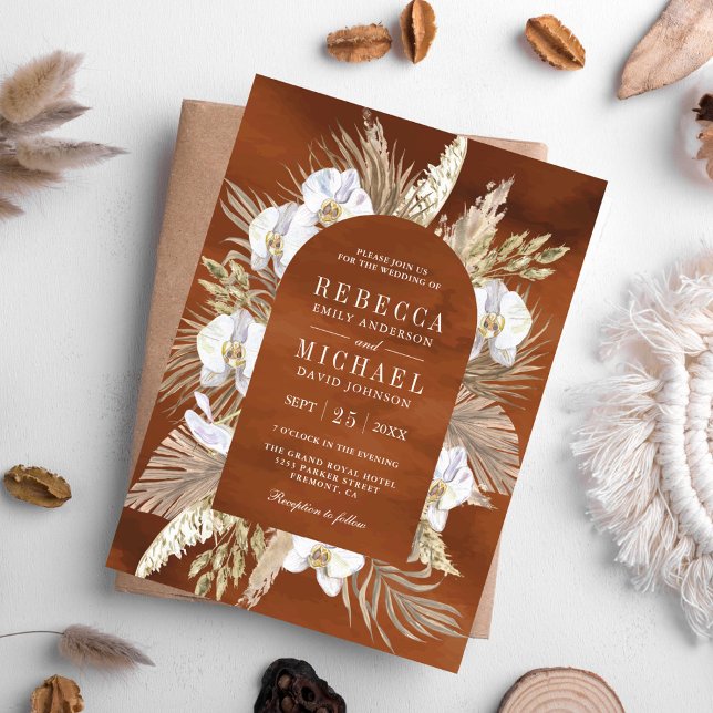 Convites Boho Pampas Orquídea Branca Seca Palma Terrestre C (Criador carregado)