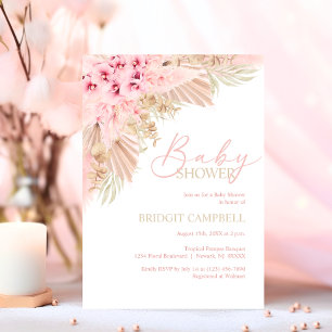 Convites Boho Pampas Orquídeas Rosa Chá de fraldas Neutro