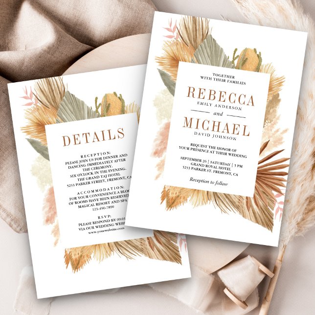 Convites Boho Pampas Palme Seca Tudo em Um Casamento (Criador carregado)