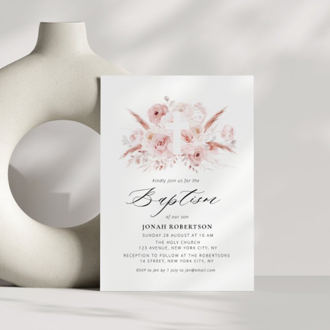 Convites boho pampas poeirento rosa floral (Criador carregado)