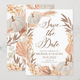 Convites Boho Pampas Pumpkin White Fall Save the Date