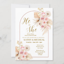 Convites Boho Pampas Rosa Ele ou Ela Revelam Sexo