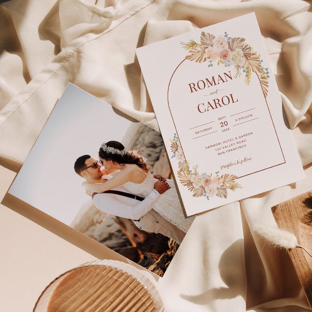 Convites Boho Pampas Rustic Terracotta Arch Foto Casamento (Criador carregado)