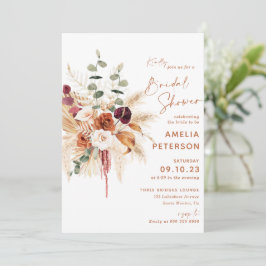 Convites Boho Pampas Terracotta Bridal Shower Invitation