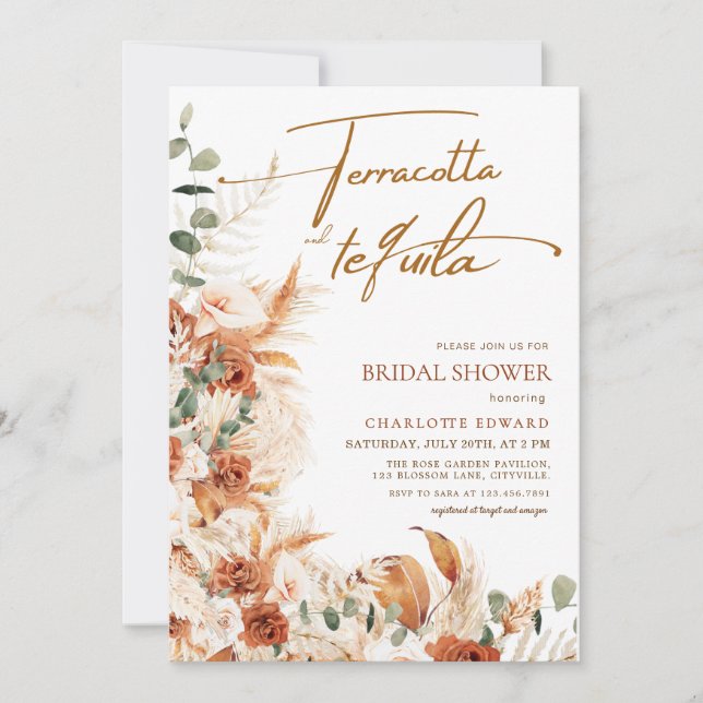 Convites Boho Pampas Terracotta & Tequila Bridal Shower (Frente)