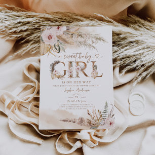 Convites Boho Pampas Tropical Girl Chá de fraldas Invite