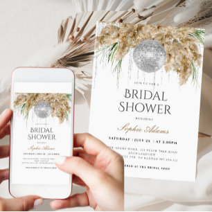 Convites Boho Papmas Grass Chá de panela de Bola Disco