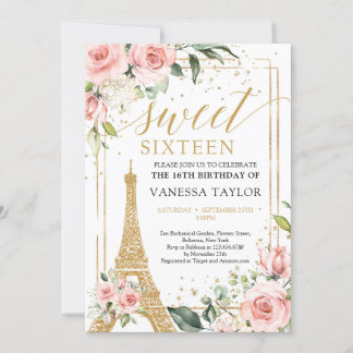 Convites Boho Paris Eiffel borra ouro floral 16º