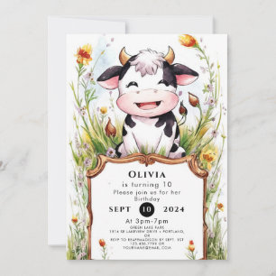 Convites Boho Pastel Cow Birthday