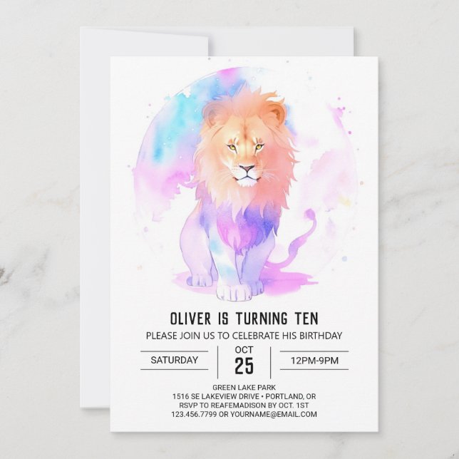 Convites Boho Pastel Lion Birthday (Frente)