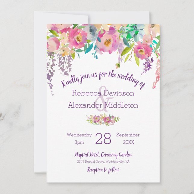 Convites Boho Pastel Watercolor Casamento Floral (Frente)